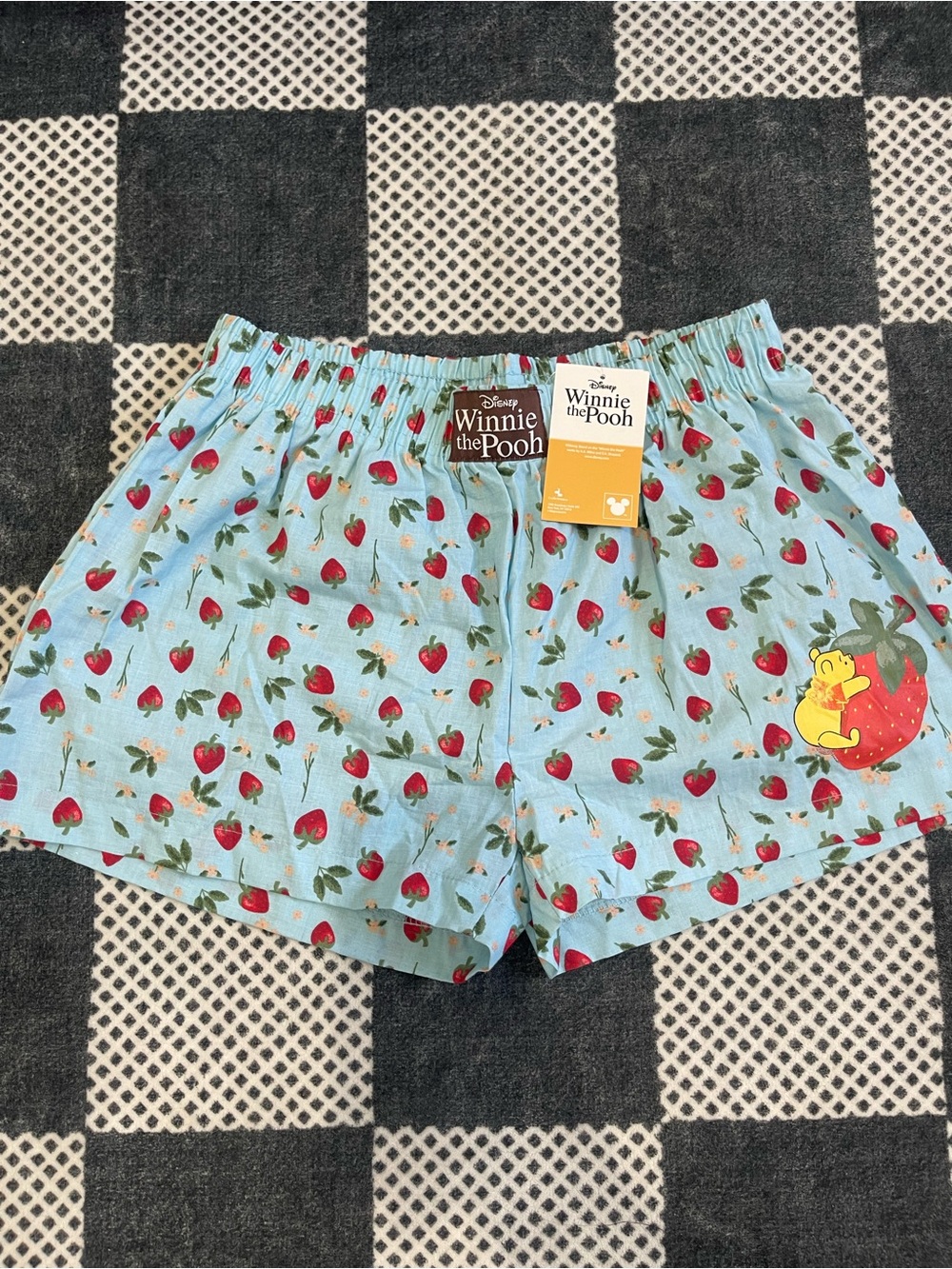 Disney Winnie the Pooh Light Blue Strawberry Print Women’s Shorts